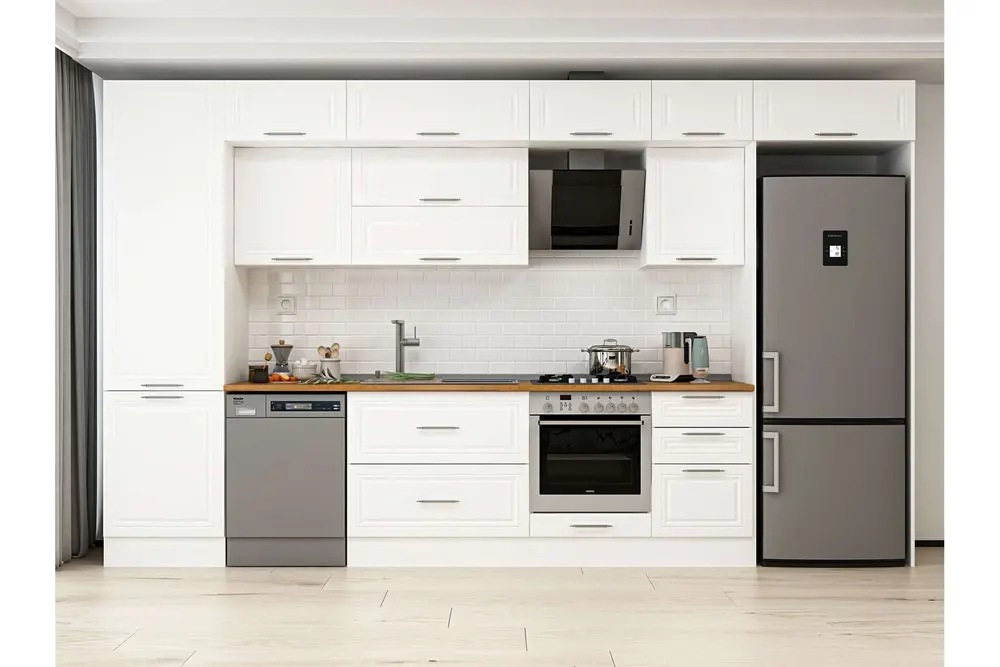 Alvinka 390X240 Cm Klasik Mebran Mutfak Dolabı, Mbb E80B60S50 2 Mebran Beyaz Suntalam