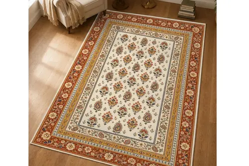 Bordürlü Çiçekler Dokuma Taban Halı, 649 Yng 80X150 Cm