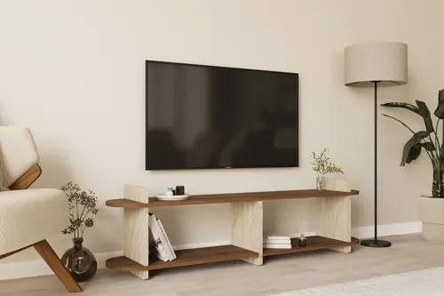 Lukkas Tv Sehpası Ve Ünitesi, Ceviz Traverten