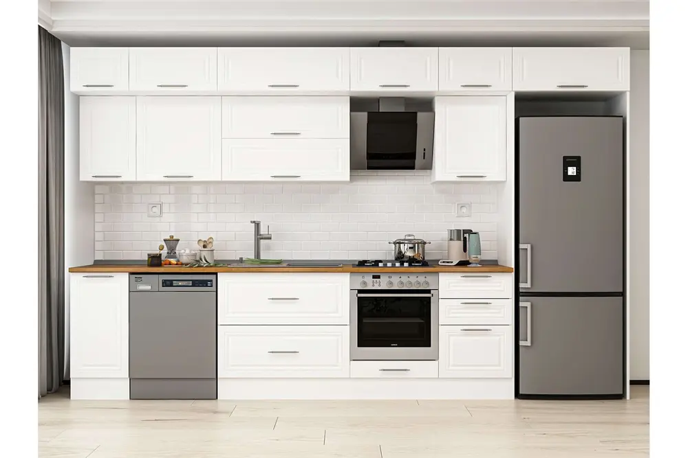 Alvinka 380X240 Cm Klasik Mebran Mutfak Dolabı, Mb E90S40S50 2 Mebran Beyaz Suntalam