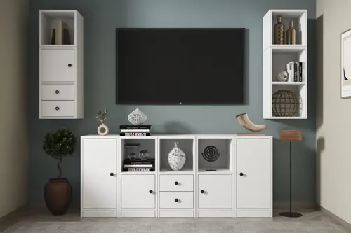 Leron Duvar Rafli Çekmeceli Tv Ünitesi Beyaz Tvt 1166 Ç