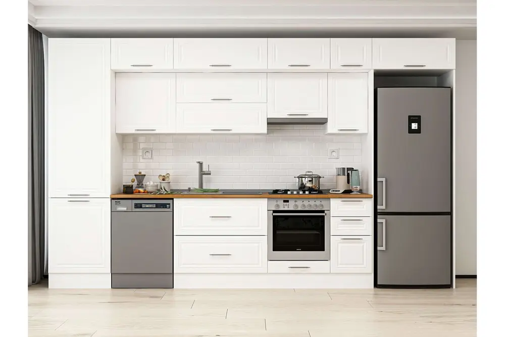 Alvinka 380X240 Cm Klasik Mebran Mutfak Dolabı, Mbb E80B60S40 1 Mebran Beyaz Suntalam