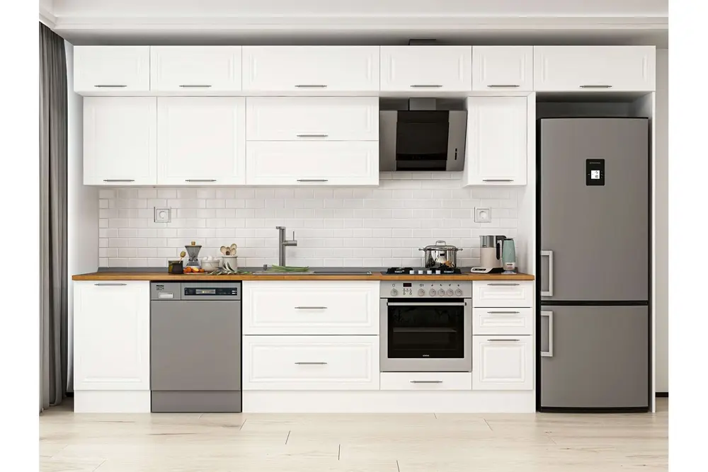 Alvinka 380X240 Cm Klasik Mebran Mutfak Dolabı, Mb E90S50S40 2 Mebran Beyaz Suntalam