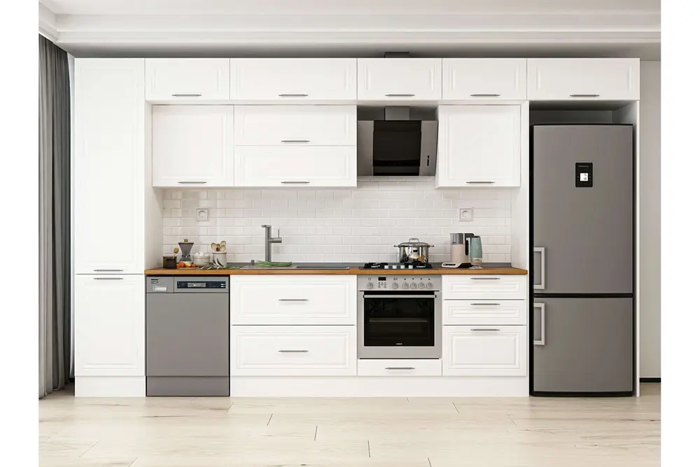 Alvinka 400X240 Cm Klasik Mebran Mutfak Dolabı, Mbb E90B50S60 2 Mebran Beyaz Suntalam