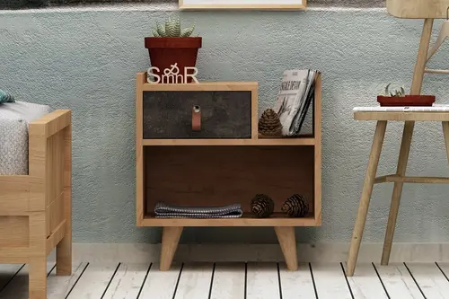 Esmob Betong Plus Polla Komodin, Meşe-Koyu Beton