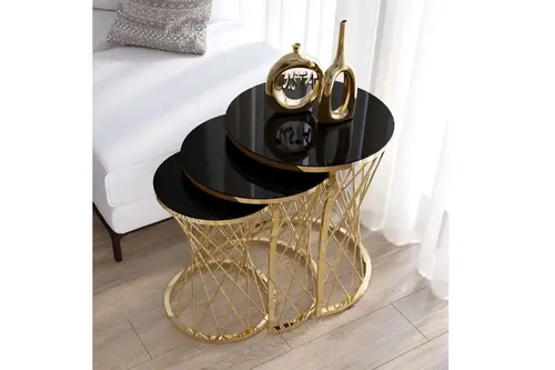 Tubihome Hasır C Zigon Sehpa, Gold Metal