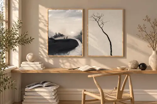 Muyika İkili Botanik Yaprak Figürlü Tablo 70X50Cm