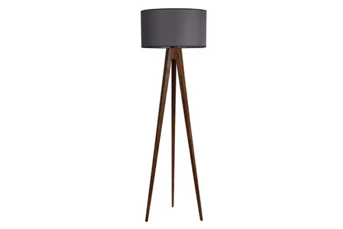 Tripod Ceviz Lambader Silindir Koyu Gri Abajurlu