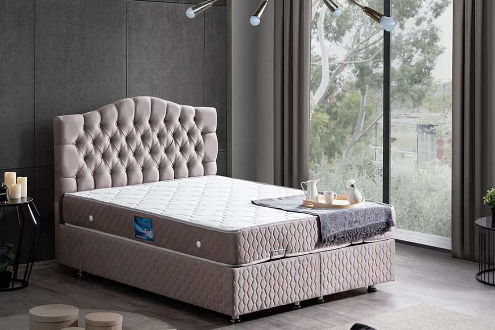 Zümrüt New Baza Başlık Ve Orthosoft Yatak, Gri, 90X190