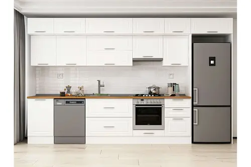 Alvinka 380X240 Cm Klasik Mebran Mutfak Dolabı, Mb E80S50S50 1 Mebran Beyaz Suntalam