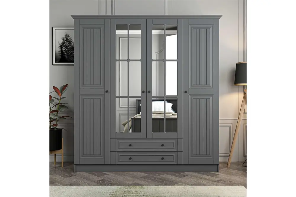 Kale 4 Kapaklı 2 Çekmeceli Taçlı Dolap, Mebran İlkbahar Antrasit, 190 Cm