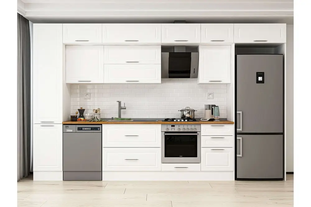Alvinka 385X240 Cm Klasik Mebran Mutfak Dolabı, Mbb E90B45S50 2 Mebran Beyaz Suntalam