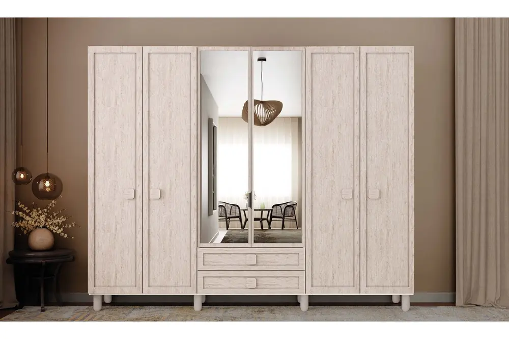 Ihlara %100 Mdf Gardırop, Traverten, 6 Kapaklı