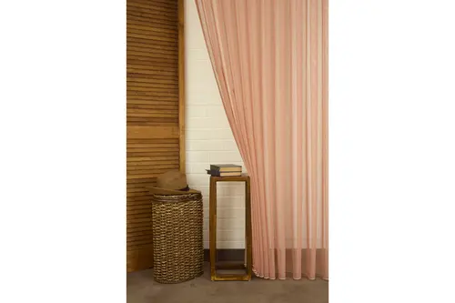 Kırçıllı Keten Seyrek Pile Tül Perde, Mercan, 100X260