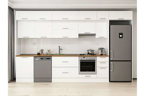 Alvinka 390X240 Cm Klasik Mebran Mutfak Dolabı, Mb E90S60S40 1 Mebran Beyaz Suntalam