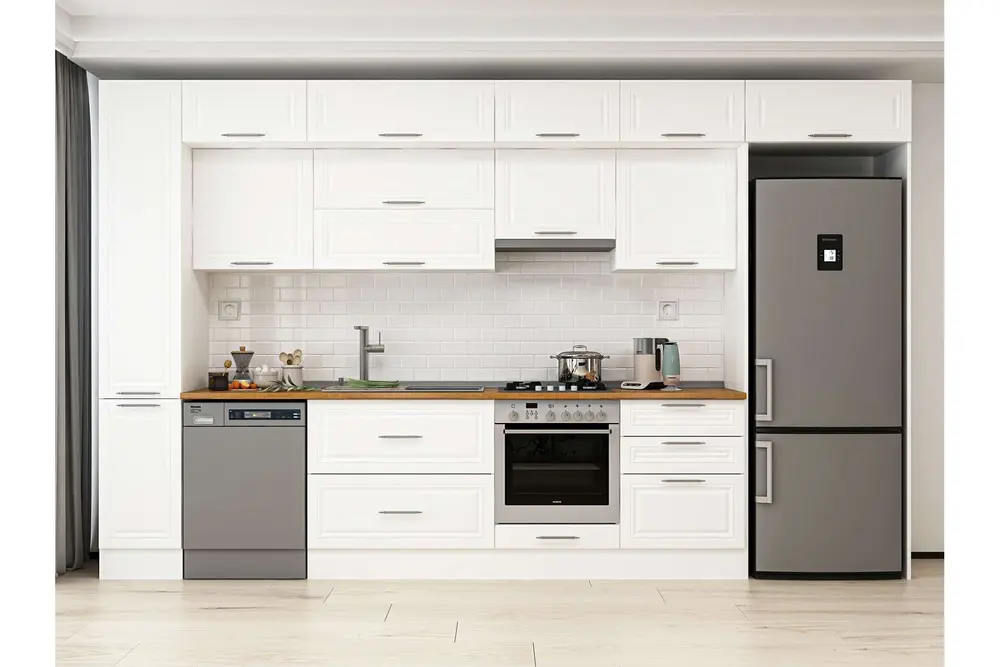 Alvinka 390X240 Cm Klasik Mebran Mutfak Dolabı, Mbb E90B40S60 1 Mebran Beyaz Suntalam