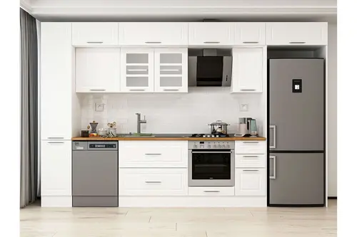Alvinka 360X240 Cm Klasik Mebran Mutfak Dolabı, Mbb E80B40S40 3 Mebran Beyaz Suntalam