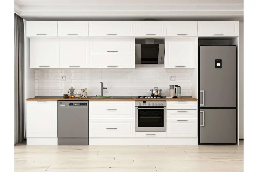 Alvinka 410X240 Cm Klasik Mebran Mutfak Dolabı, Mb E90S60S60 2 Mebran Beyaz Suntalam