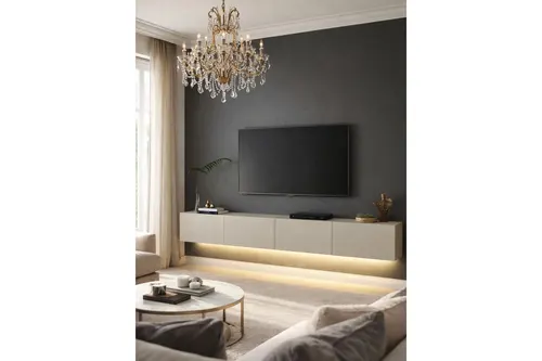 Ledli Duvara Monte Tv Ünitesi, Kumtaşı, 240 Cm