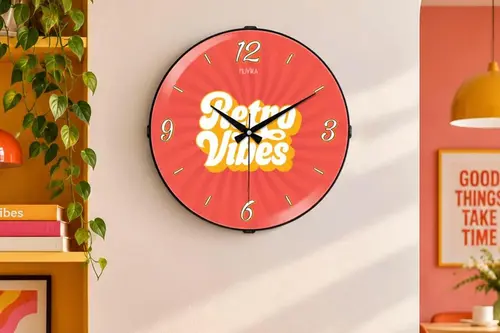 Muyika Retro Duvar Saati, Vibes Kırmızı Dopamin Mutfak