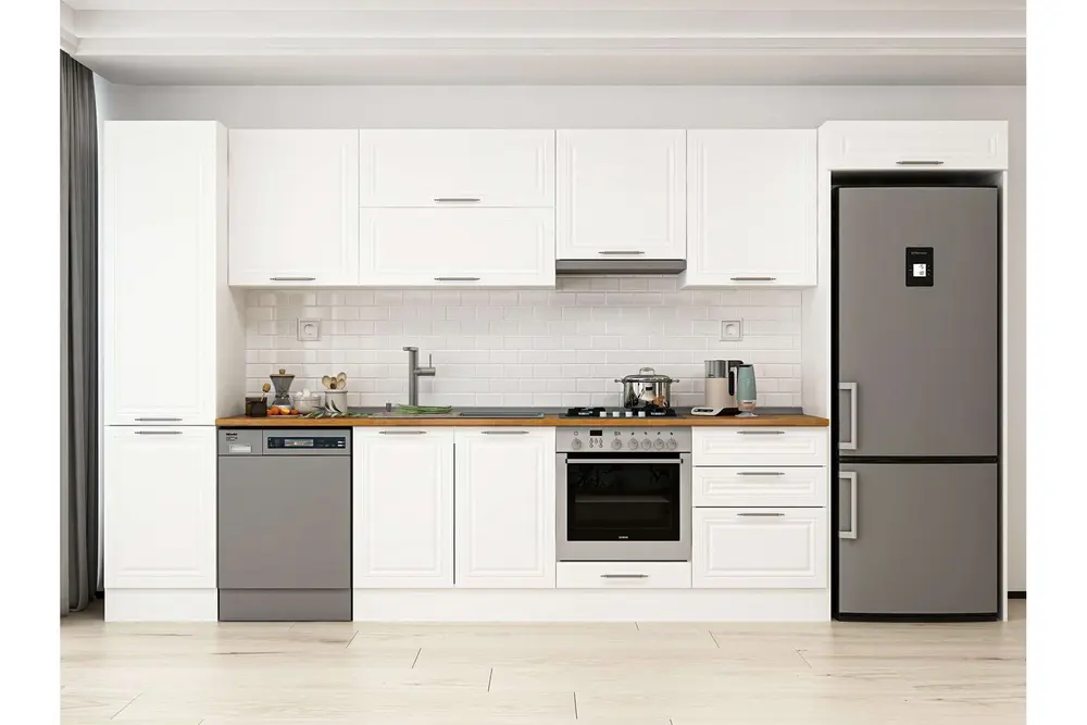 Alvinka 400X222 Cm Klasik Mebran Mutfak Dolabı, Mbb E90B50S60 1 Mebran Beyaz Mdf
