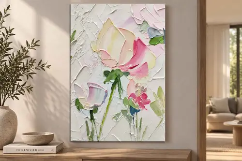 Soyut Pembe Gül Orijinal Yağlı Boya Tablo