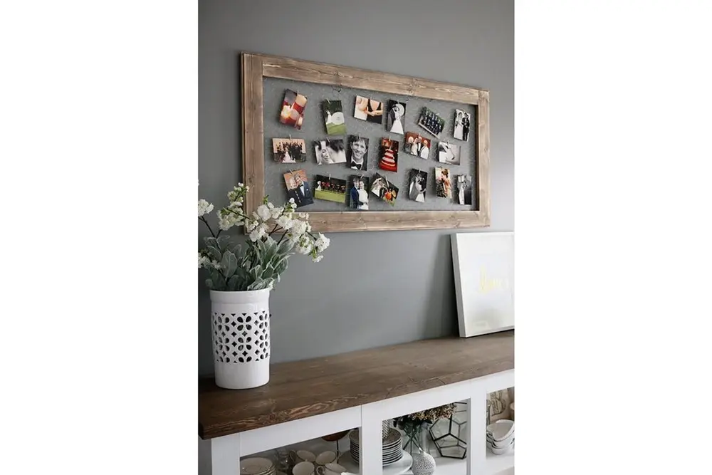 Ottoıdea • Doğal Ahşap Fotoğraf Tutucusu + Memoboard / 10 Adet Ahşap Mini Mandal Hediyeli.