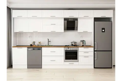 Alvinka 400X240 Cm Klasik Mebran Mutfak Dolabı, Mb E80S60S60 2 Mebran Beyaz Suntalam