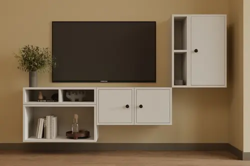 Leron 3 Kapaklı Geniş Depolama Asma Televizyon Sehpası Çok Bölmeli Modüler Tv Ünitesi Mst Tvt 1050
