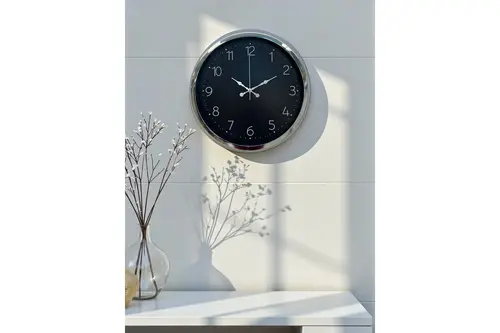 Dekoratif Ve Şık Krom Metal Duvar Saati 40 Cm