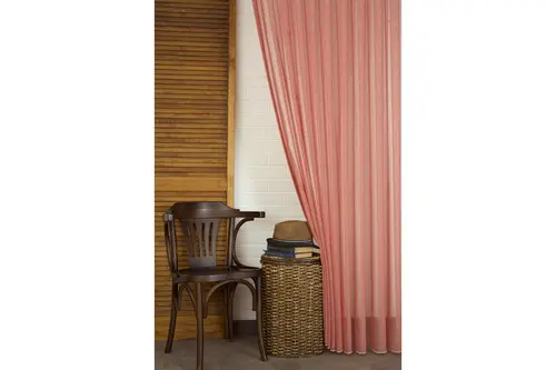 Kırçıllı Keten Seyrek Pile Tül Perde, Kırmızı, 100X260