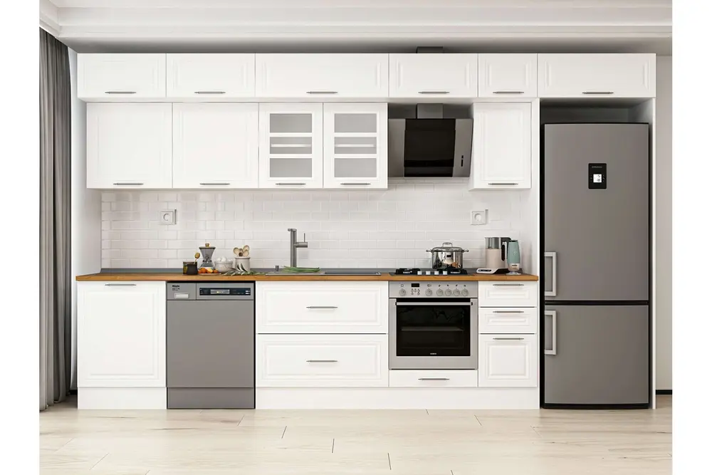 Alvinka 390X240 Cm Klasik Mebran Mutfak Dolabı, Mb E90S60S40 3 Mebran Beyaz Suntalam