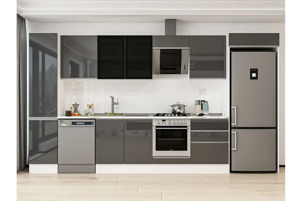 Alvinka 395X222 Cm Mutfak Dolabı, Mbb E90B45S60 3 Antrasit Suntalam