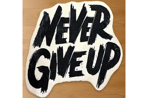 Never Give Up Baskılı Dokuma Taban Halı, 202 Yng, 80X80 Cm