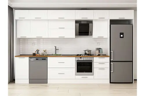 Alvinka 385X240 Cm Klasik Mebran Mutfak Dolabı, Mb E90S45S50 2 Mebran Beyaz Suntalam