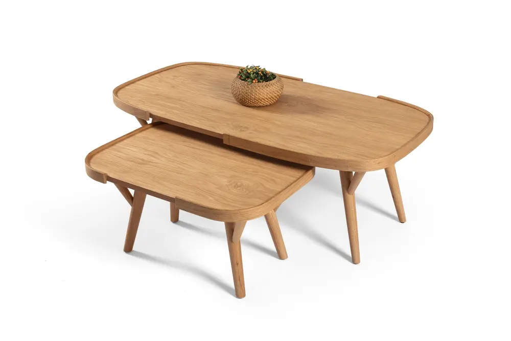Butterfly İkili Set Orta Sehpa, Meşe Tablalı