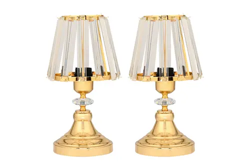 Evlight İkili Kristal Gövdeli Abajur, Taşlı, Gold