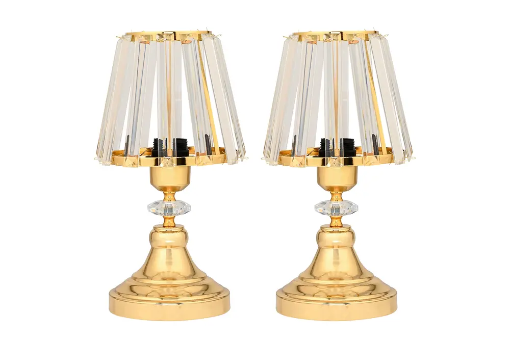 Evlight İkili Kristal Gövdeli Abajur, Taşlı, Gold