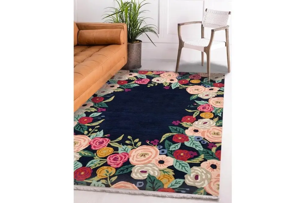 Markaev Kilim, Gül Desenli, Siyah, 80X150