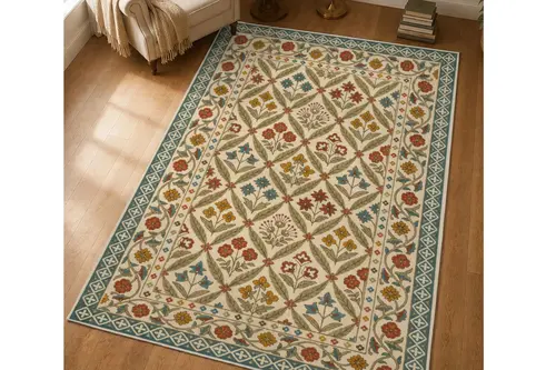 Renkli Buketler Dokulu Dokuma Taban Halı, 707 Yng 80X150 Cm