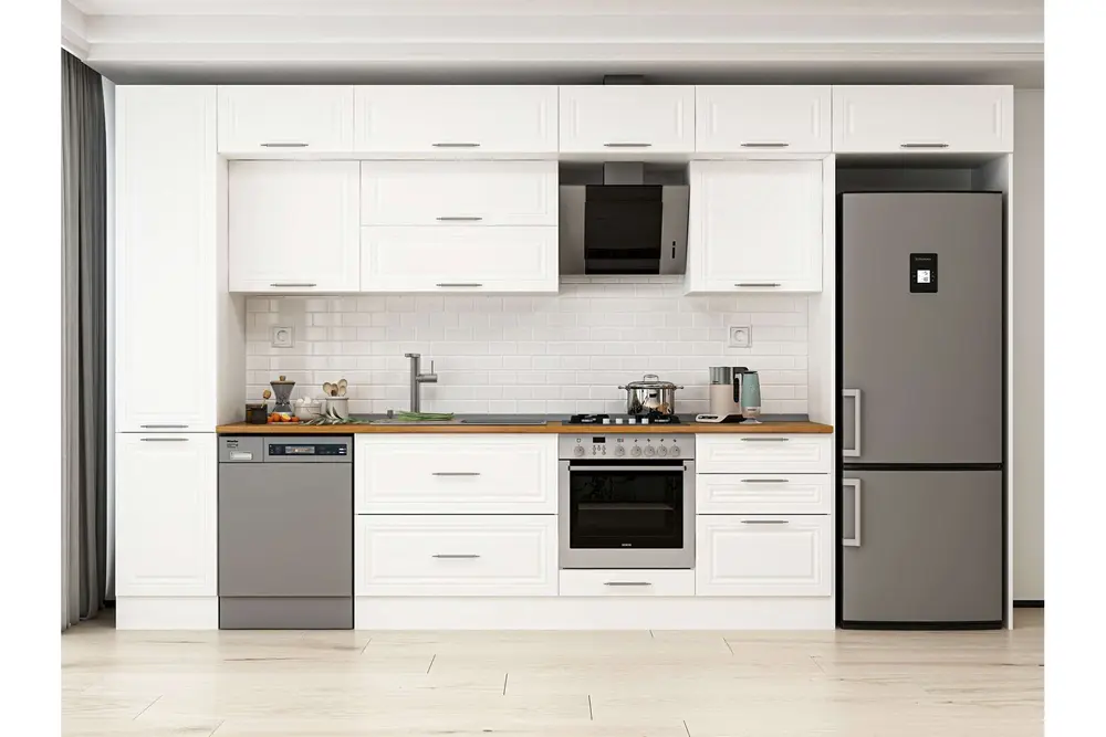 Alvinka 395X240 Cm Klasik Mebran Mutfak Dolabı, Mbb E90B45S60 2 Mebran Beyaz Suntalam