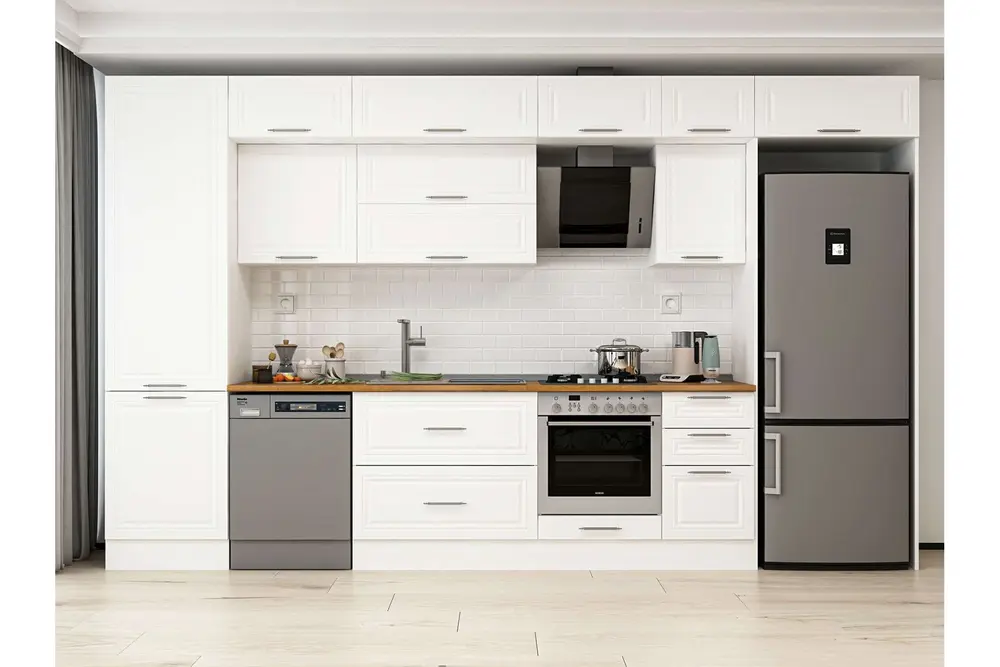 Alvinka 395X240 Cm Klasik Mebran Mutfak Dolabı, Mbb E90B60S45 2 Mebran Beyaz Suntalam