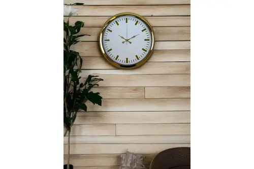 Gold & White Lüks Tasarım Gold Metal Duvar Saati 40 Cm