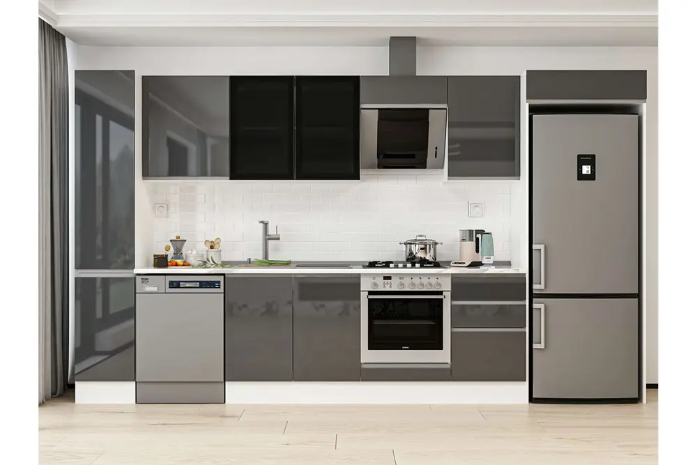 Alvinka 370X222 Cm Mutfak Dolabı, Mbb E80B40S50 3 Antrasit Suntalam