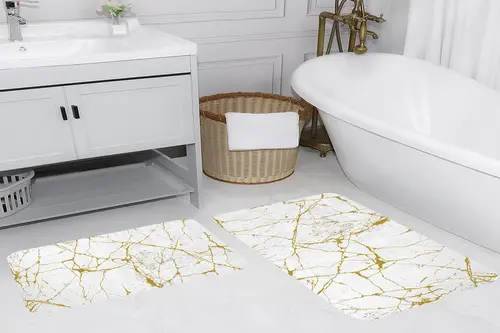 Dijital Baskı, Kaymaz Taban İkili Banyo Paspası 100X60 + 60X50 Cm Rvg5095