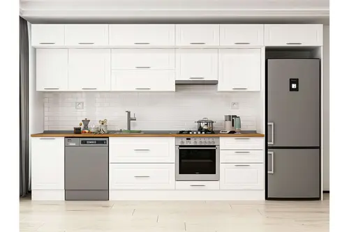 Alvinka 385X240 Cm Klasik Mebran Mutfak Dolabı, Mb E80S45S60 1 Mebran Beyaz Suntalam