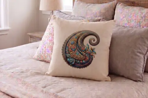 Maki Home Transfer Baskılı Desenli Kırlent Kılıfı, Şal Desenli, 41X41 Cm