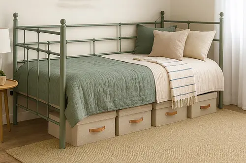 Lalas Daybed Tek Kişilik Yeşil Metal Karyola, 90X200