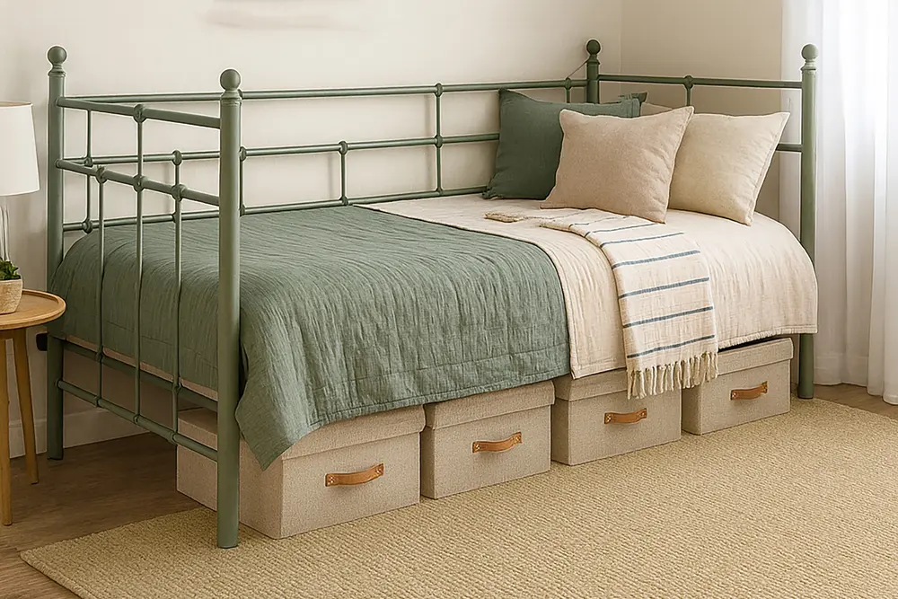 Lalas Daybed Tek Kişilik Yeşil Metal Karyola, 90X200