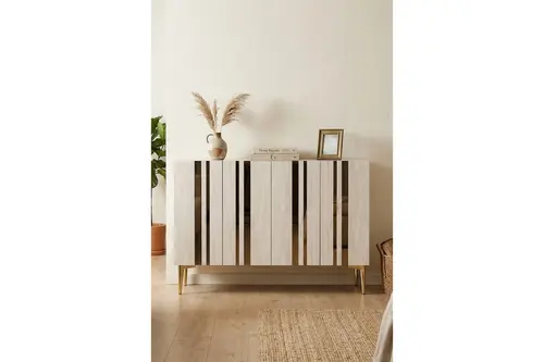 Mia Konsol Ve Tv Sehpası Beyaz Traverten Gold 120 Cm Ka1230Btg